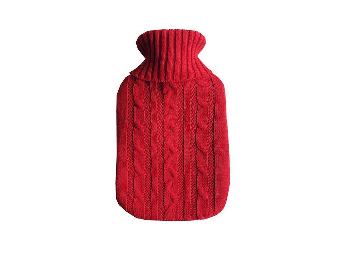 Bolsa De Agua Caliente De 2 Litros Con Funda De Felpa Tejida Roja - Solo La Funda, Material 100% Poliéster.