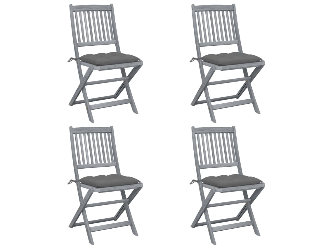 Sillas plegables de exterior de acacia maciza de 4 piezas con cojines DKD Home Decor