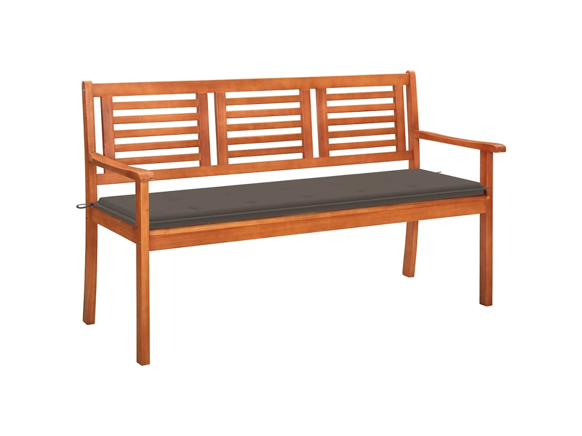 Banco de jardín de 3 plazas con cojín de 150 cm en eucalipto macizo, Dkd Home Decor