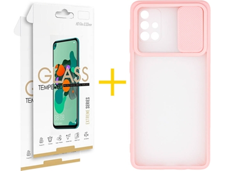 Carcasa + 2 Protectores de Pantalla para Samsung Galaxy A71 SKYHE Rosa Pastel
