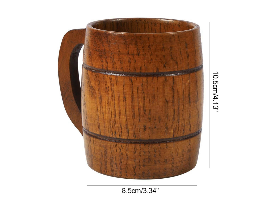 Vaso De Cerveza De Madera Vintage Con Asa, 350 Ml, Gran Capacidad Para Bebidas.