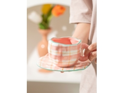 (Estilo 1) Taza de café de cerámica con estampado floral pintado a mano. Incluye taza y posavasos.