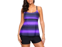 Traje de baño de dos piezas, talle alto, estampado degradado, morado, talla M.