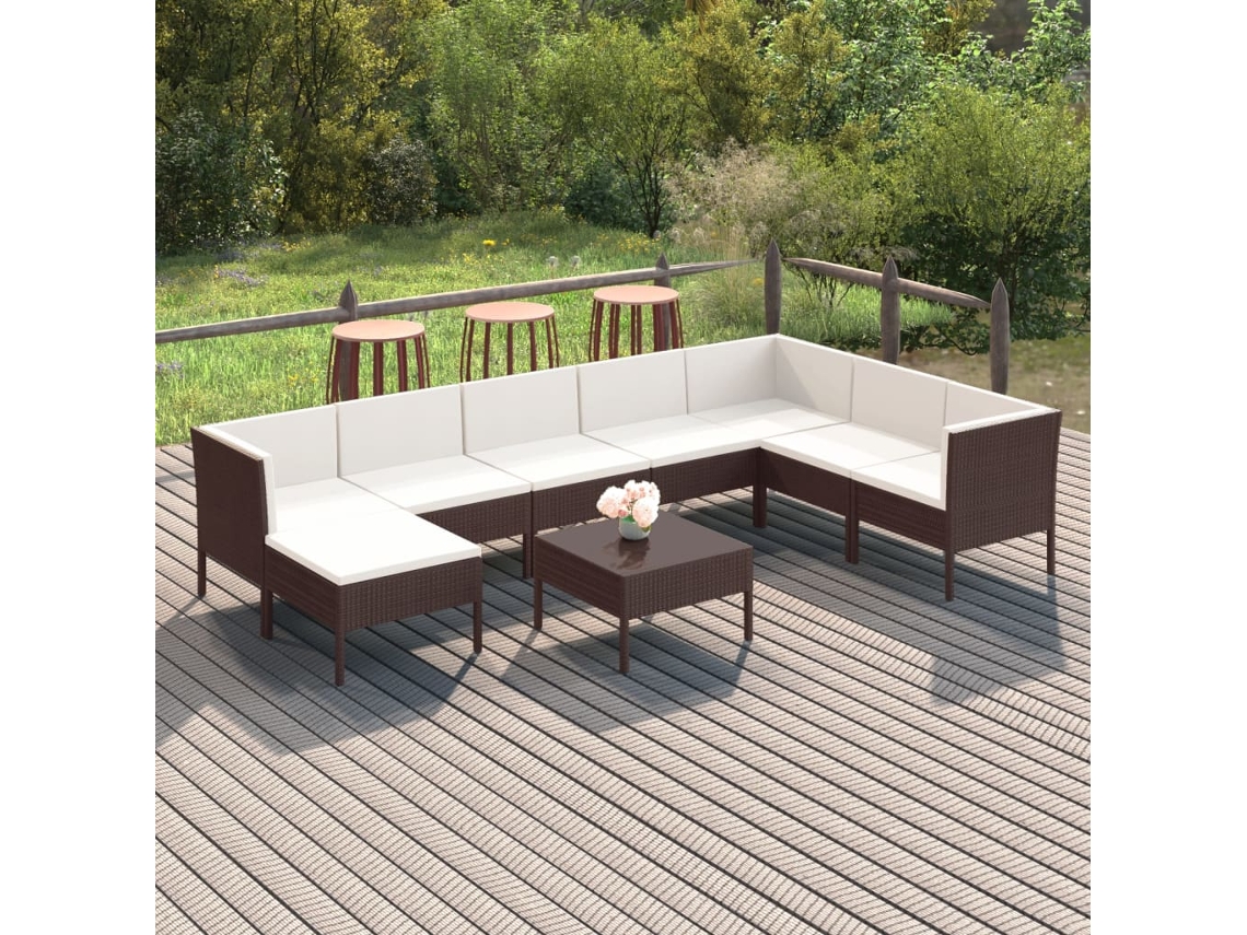 Conjunto de muebles de jardín con cojines de mimbre marrón, Dkd Home Decor