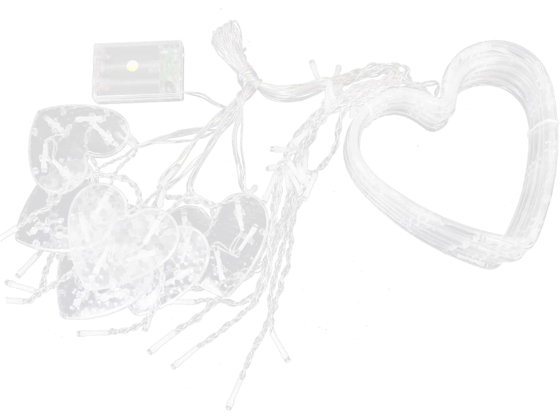 Guirnalda de luces LED en forma de corazón para interiores, funciona con pilas, PVC blanco cálido, D Gokoco