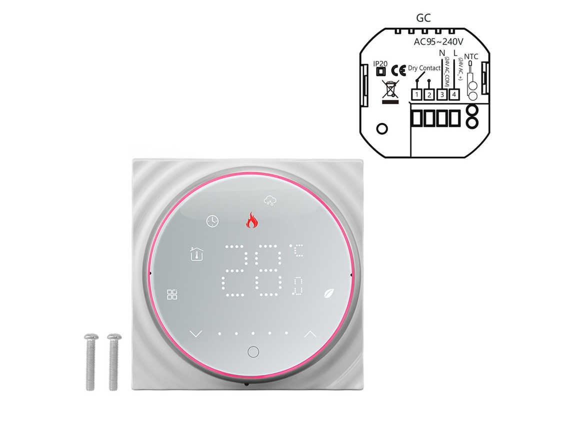 Termostato inteligente con control programable LED, 7 días, inalámbrico, para calentamiento de agua, blanco, AC95 240V, sin marca.