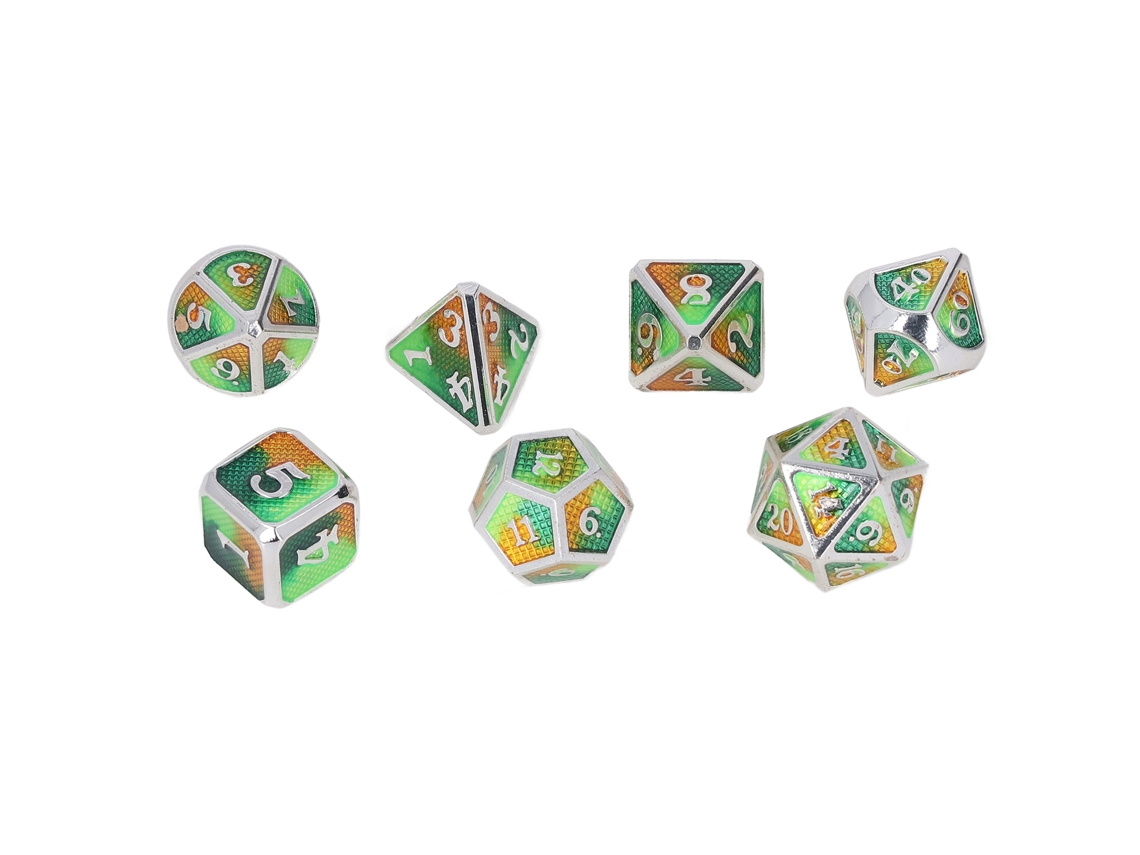 2026yncm-set De 7 Dados Metálicos Poliedros En Color Blanco Claro Con Números Naranja Rojo Para Juegos De Mesa