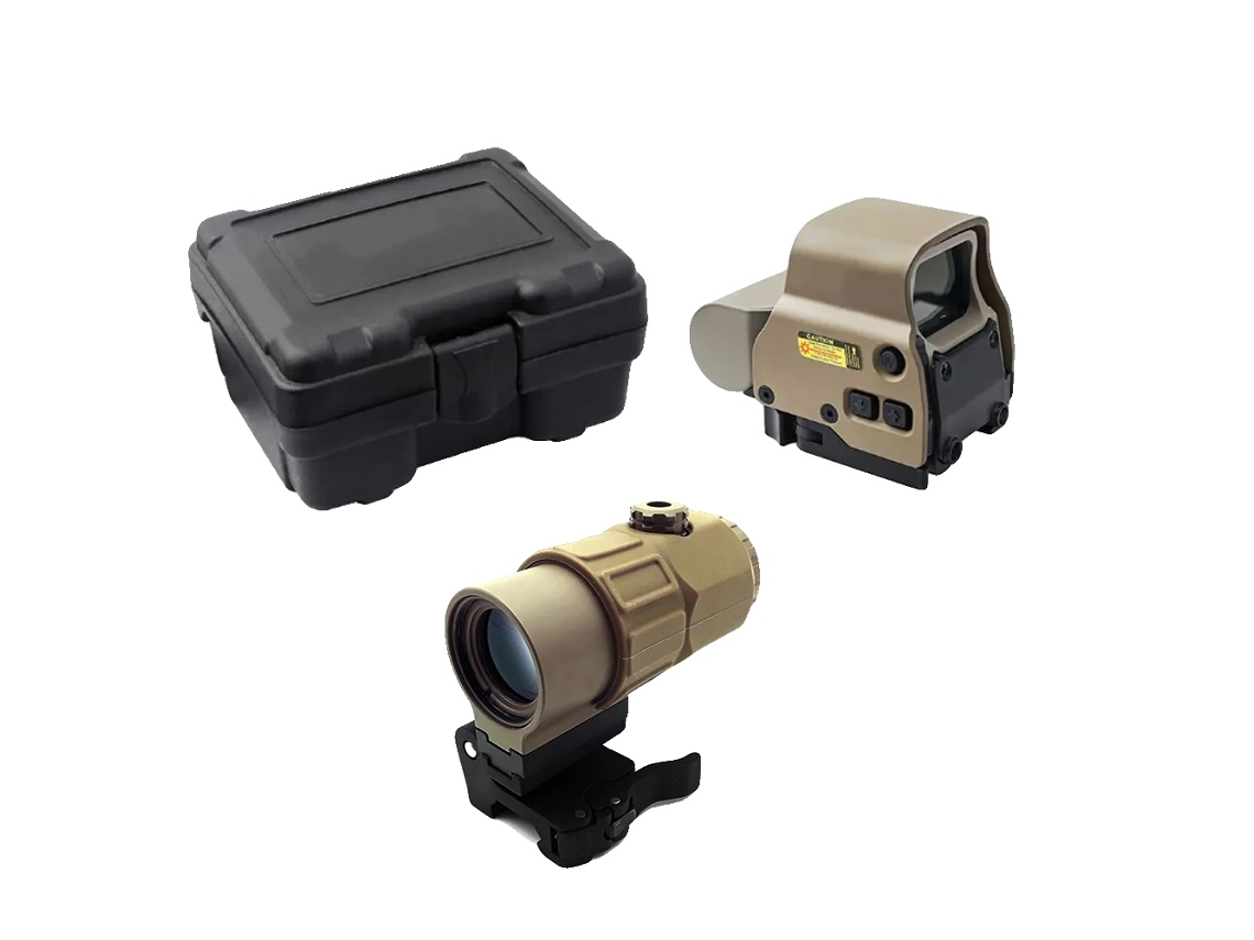 Mira holográfica, aumento, palanca de desconexión rápida, compatible con rieles de 20 mm, G45 Tan Set OEM