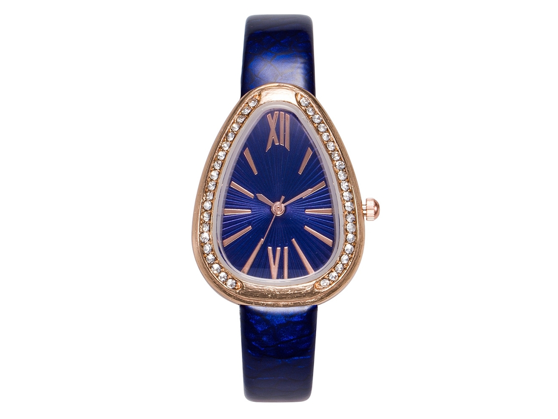 Reloj De Pulsera Analógico De Cuarzo Para Mujer Con Esfera Redonda, Azul A La Moda.