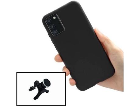 Carcasa + Soporte Magnético Reforzado Samsung Galaxy A02s PHONECARE Silicona Liquida Negro