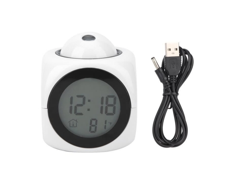 HURRISE Despertador de Proyección Despertador de Plástico Blanco Moda Moderna Liquidación Péndulo Blanco Lámpara con Cable USB