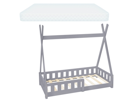 Cama infantil tipi gris con colchón espuma fría protección anticaída 70x140 cm ML-DESIGN
