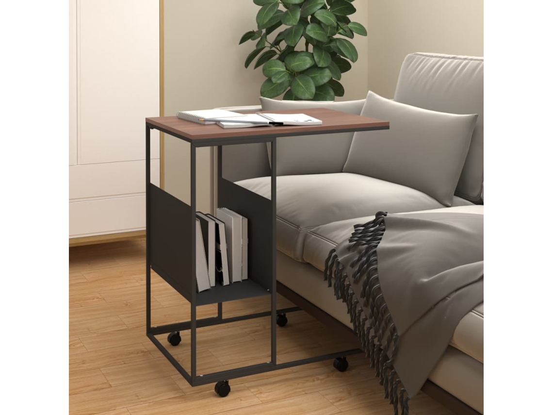 Mesa Auxiliar Con Ruedas Madera Ingeniería Negra 55x36x63,5 Cm