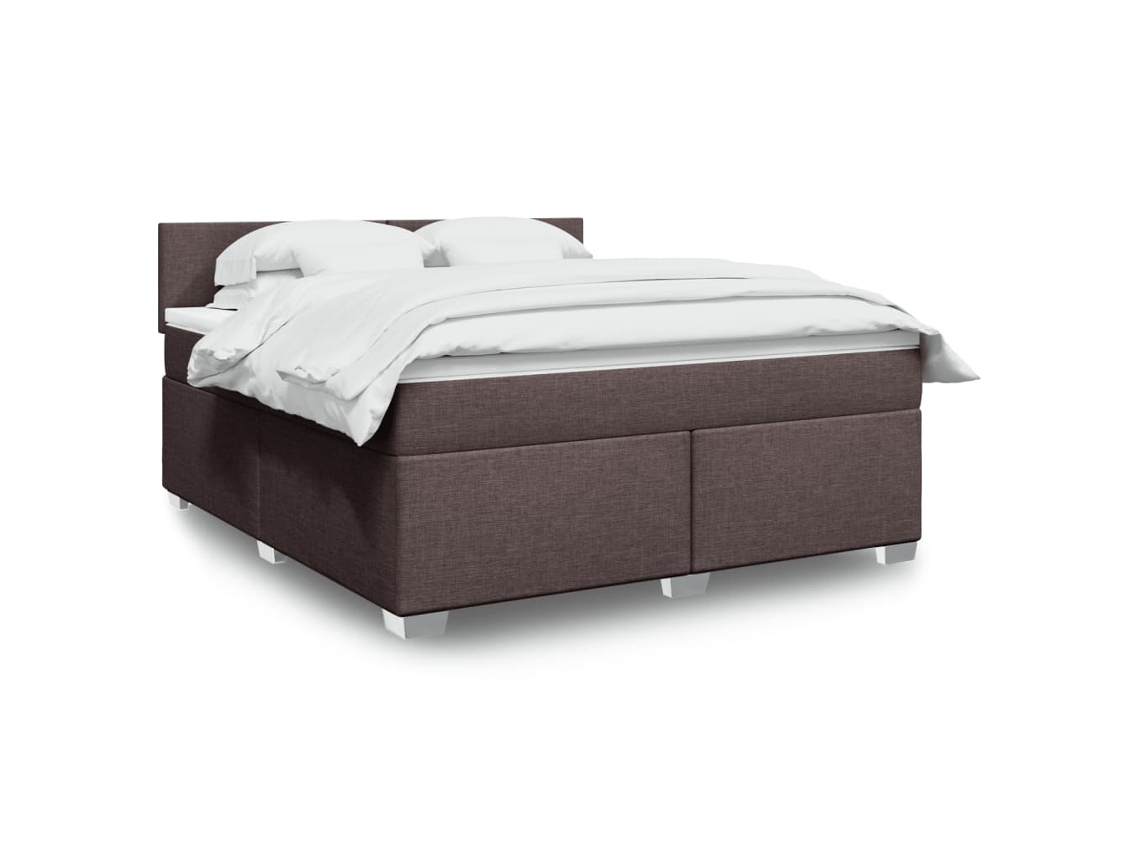 Cama Box Spring Con Colchón Tela Marrón Oscuro 180x200 Cm