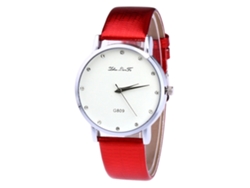 Reloj De Cuarzo Unisex Con Correa De Cuero Pu Y Diamantes Dial Redondo (rojo)