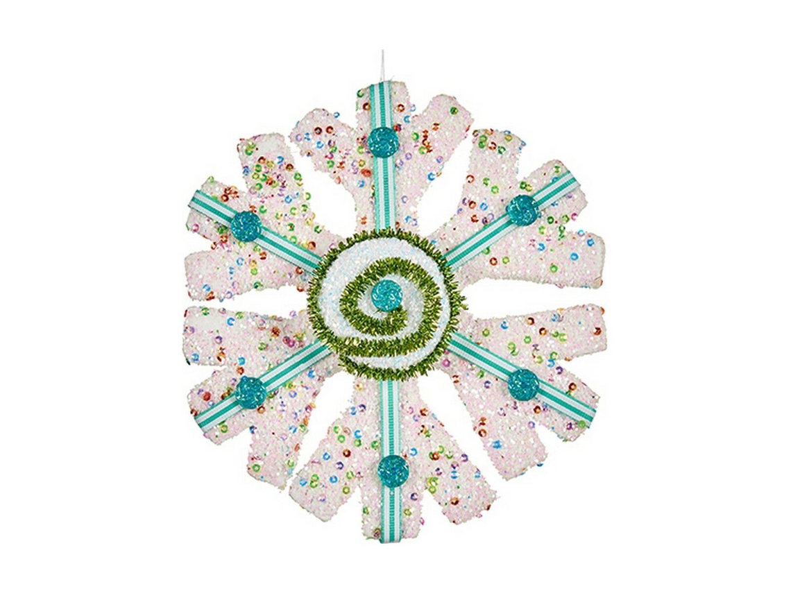 Adorno Natalício Azul Flocos de Neve Blanco Verde 17 X 6 X 17 cm