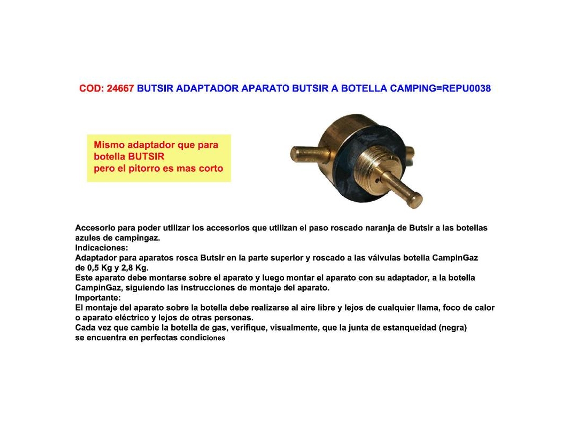 Butsir adaptador aparato butsir a botella camping repu0038