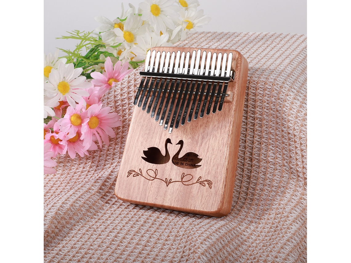 Piano de pulgar Kalimba de 17 teclas con diseño de pareja de cisnes de madera