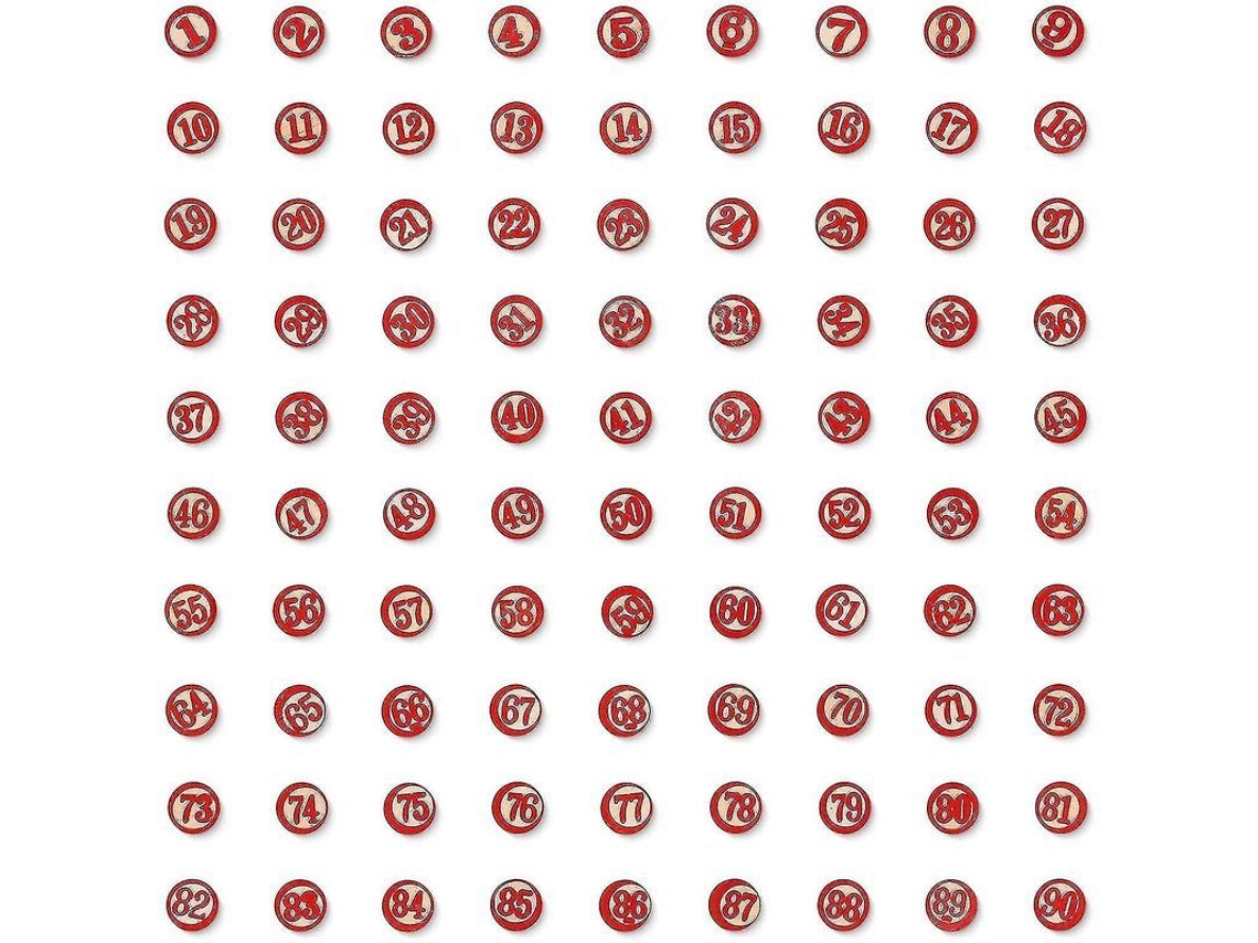 Fichas Italianas Para El Juego De Tómbola, 90 Piezas Antiguas De Madera Numeradas Del 1 Al 90 Para Bingo, Loterías, Juegos Y Manualidades.