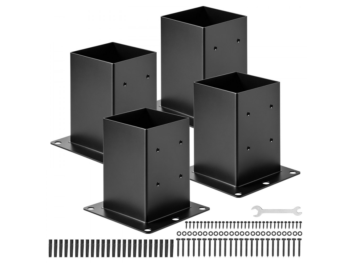 Juego de soportes y bases para postes 142x142mm en acero reforzado Tekmaquinas