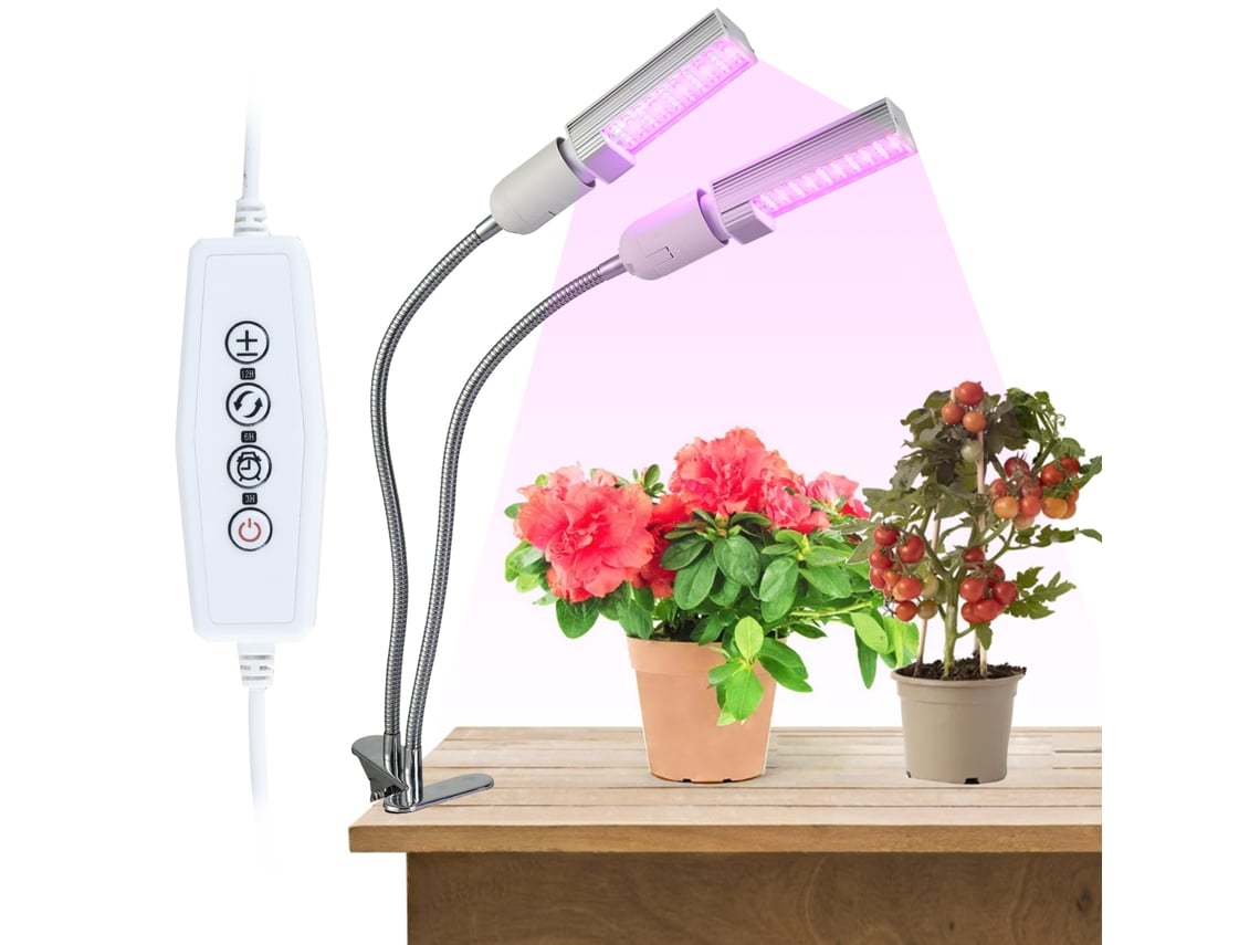 2026-luz De Crecimiento Para Plantas E27 Bajo Voltaje 2 Cabezas Rojo Y Azul Con Temporizador 3/9/12 Horas