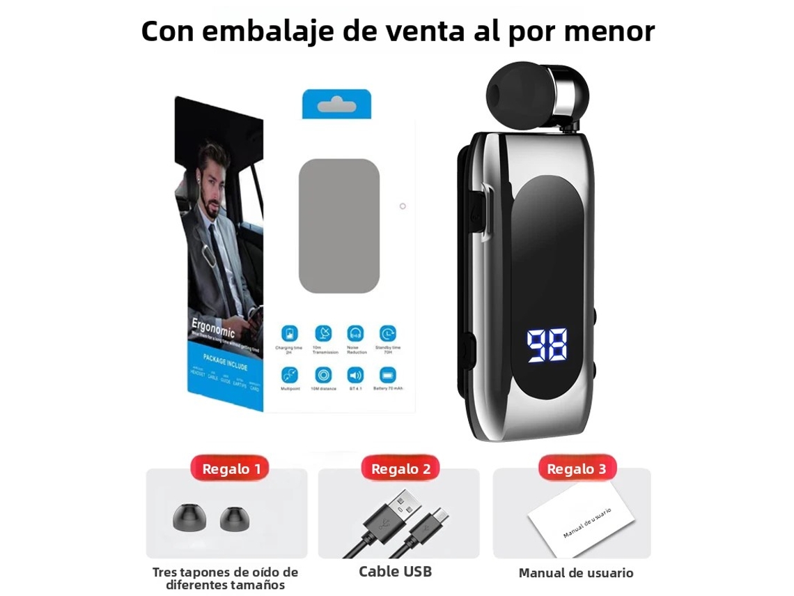 (gris A) Auriculares Inalámbricos Bluetooth Manos Libres Para Coche Con Micrófono, Batería De 20 Horas De Duración