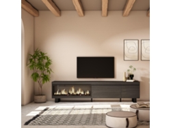 Mueble TV, Televisión, 237x57x35 cm, Para TV gran formato, Chimenea eléctrica XXL, Diseño industrial, Negro SKRAUT HOME