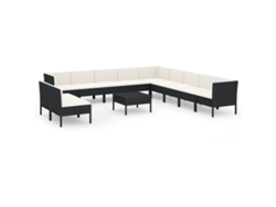 vidaXL Set muebles de jardín 12 pzas y cojines ratán sintético negro