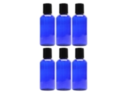 Botellas de plástico azul con tapa abatible