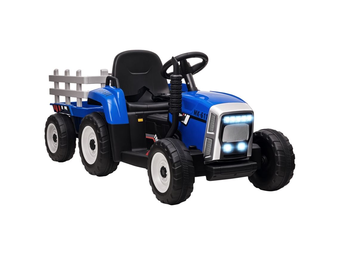 Tractor eléctrico para niños, remolque, control remoto, reproductor de MP3, luces