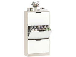 Armario De 3 Puertas Con Capacidad Para 18 Pares De Zapatos, En Tonos Roble Y Blanco.
