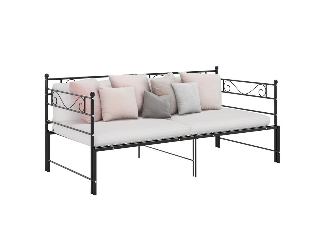 Sofá Cama Estructura Extraíble Madera de Pino Metal Negro (90x200cm)