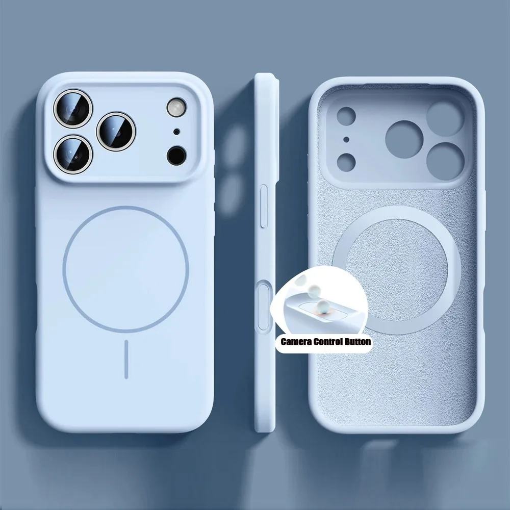 (iphone 14 Azul) Funda Protectora Magnética De Silicona Líquida Para Iphone, Funda Blanda Original