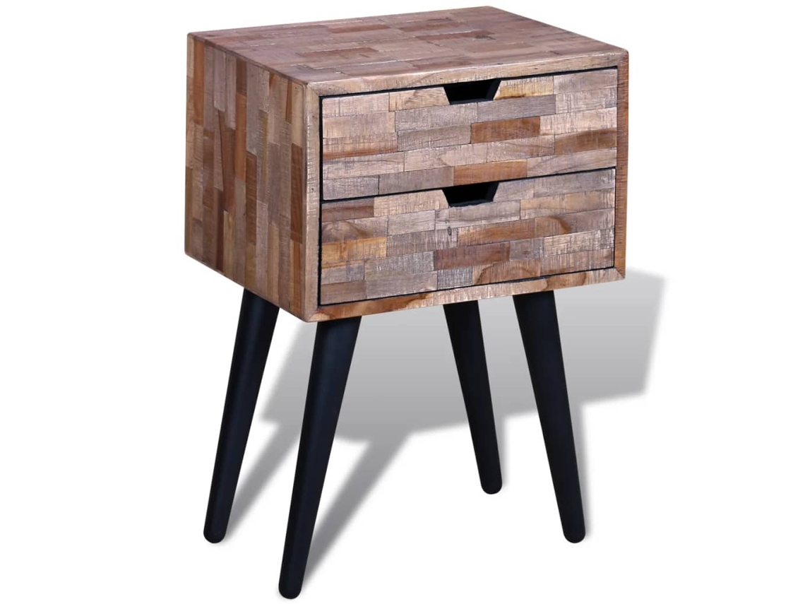 Mesita de Noche con 2 Cajones Madera Reciclada Maciza