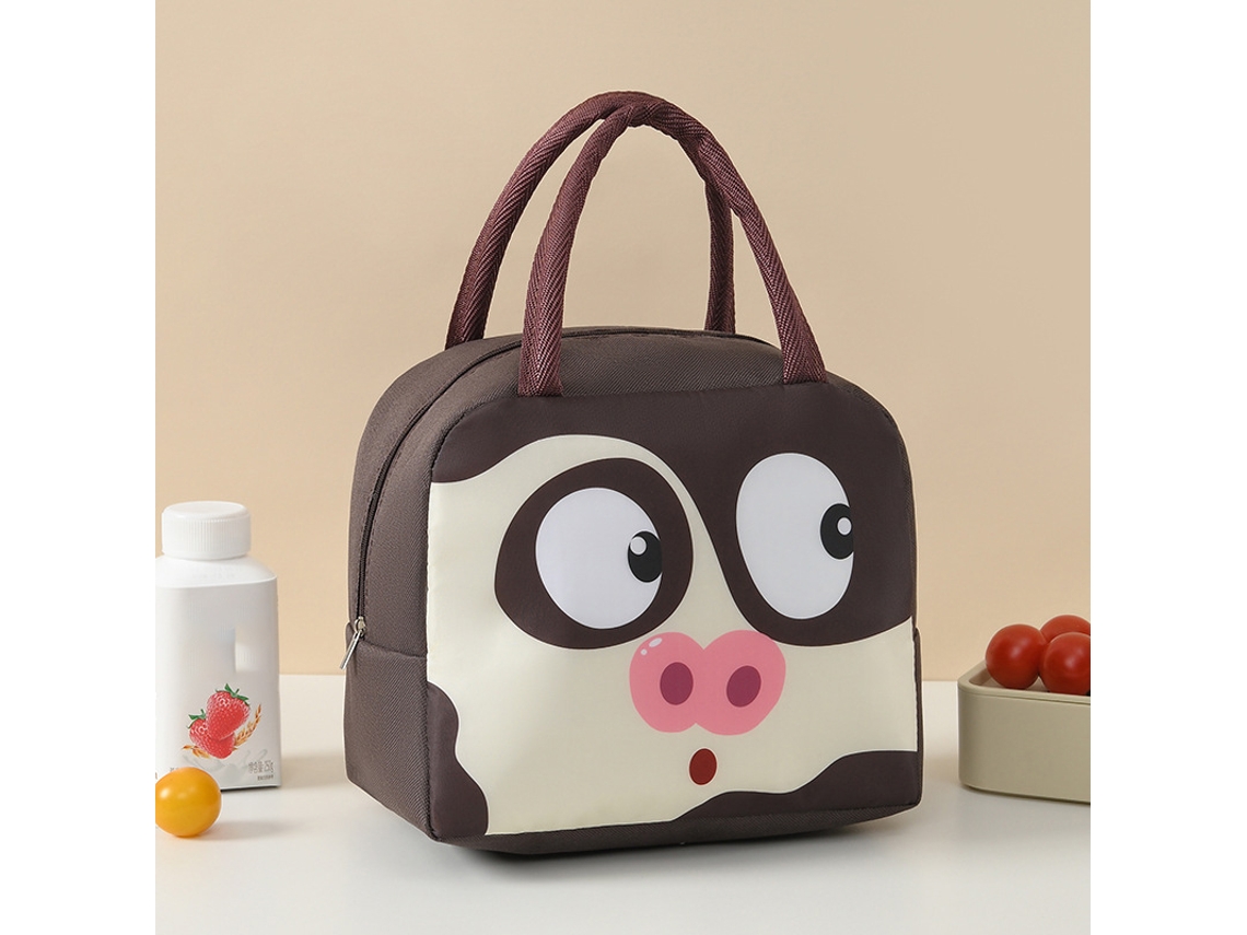 Bolsa De Almuerzo Con Estampado De Mascota De Dibujos Animados (cerdo Marrón), Portátil, Incluye Bolsa De Hielo
