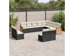Conjunto de sofá de jardín de 12 piezas con cojines en mimbre sintético negro de DKD Home Decor