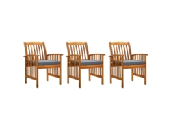 Sillas de comedor de jardín de 3 piezas DKD Home Decor con cojines de acacia maciza