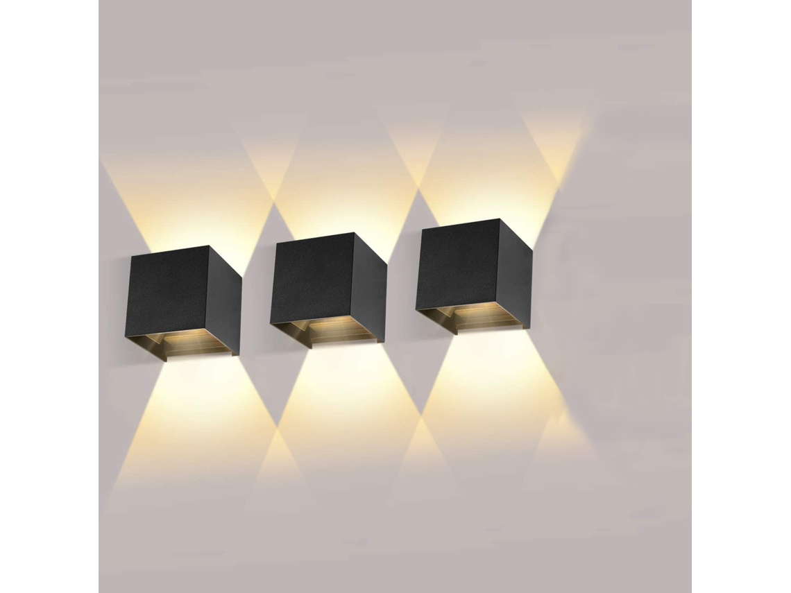 Aplique De Pared Para Interior/exterior (12 W) – Paquete De 3 Unidades – Led Blanco Cálido (2700-3000 K) – Resistencia Al Agua Ip65