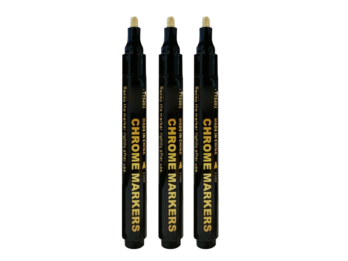 Rotuladores de pintura cromados dorados para superficies reflectantes, 3 unidades, 0,7+1+3 mm
