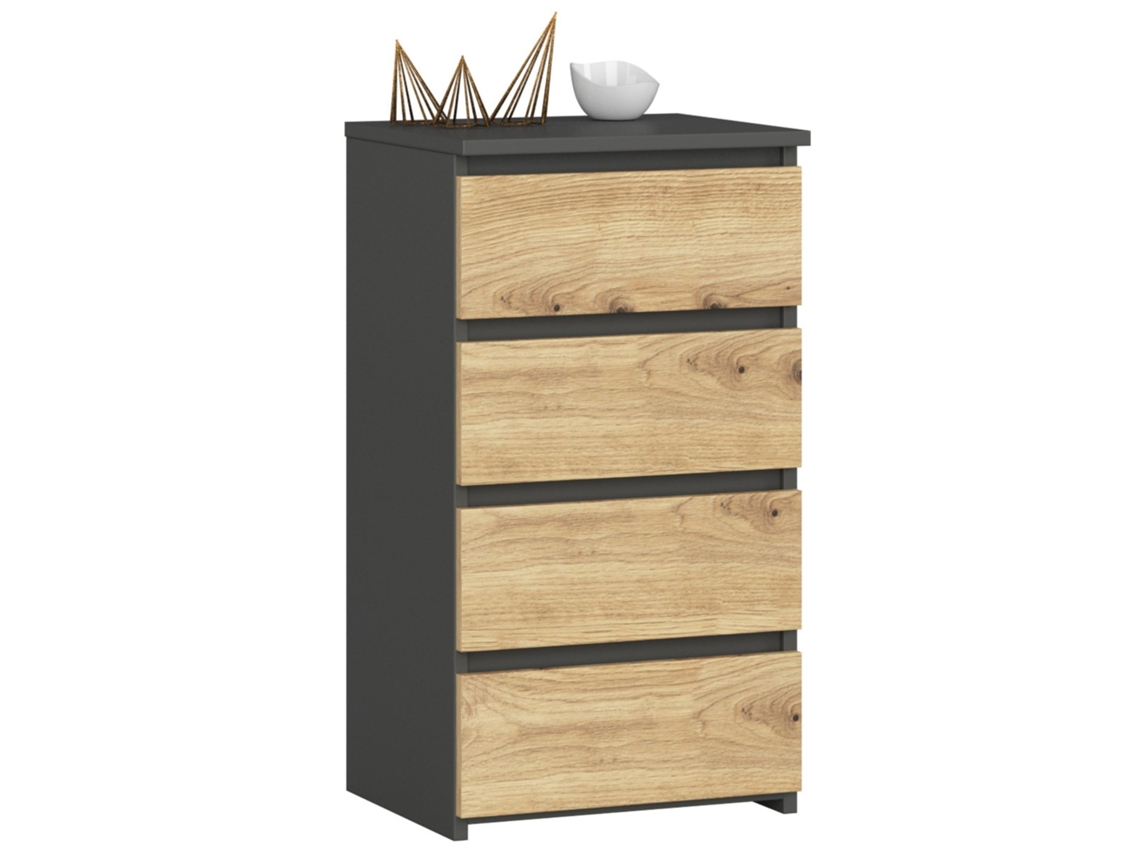 Cómoda Akord Cl4 Grafito Gris 40 Cm 4 Cajones Frente En Color Roble Artisan 40x35x74 Cm