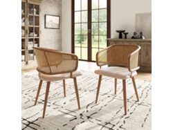 sillas de comedor con respaldo de ratán y cojines de asiento de cuero PU, cómodas y transpirables.