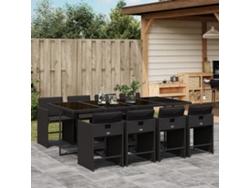 Juego de comedor de jardín de 9 piezas con cojines, mimbre sintético negro, DKD Home Decor