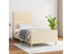 Estructura De Cama Sin Colchón Tela Crema 90x190 Cm