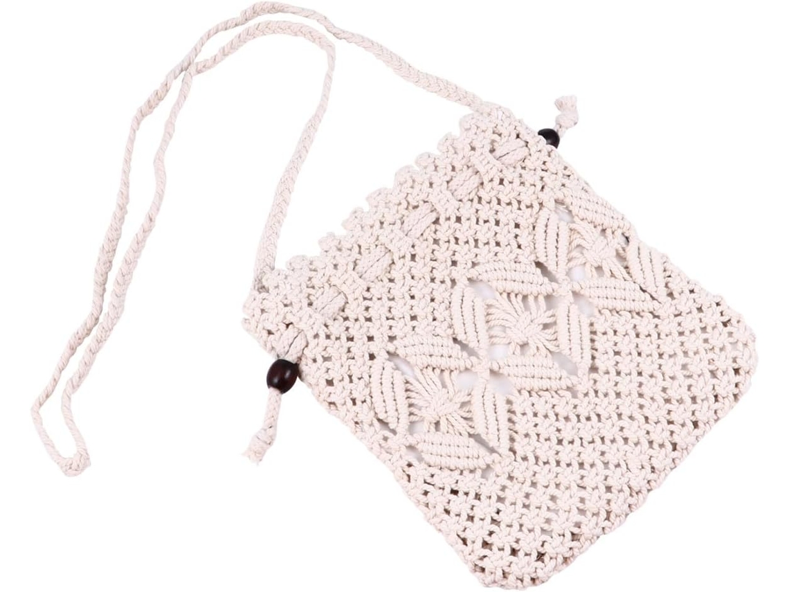 Bolso De Hombro Ligero De Algodón Tejido Con Cuerda Para Mujer, Práctico Bolso De Playa Con Cordón Ajustable.