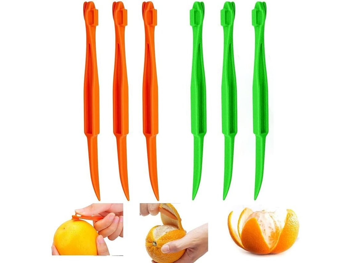 Juego de peladores de naranjas Rebe, juego de plástico de 6 piezas para pelar naranjas, limones, pomelos y limas.