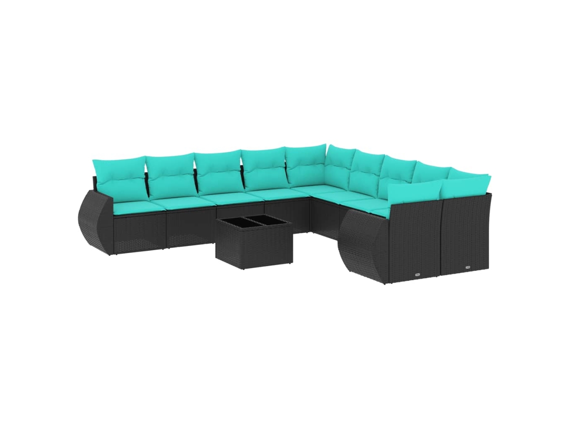 Conjunto de sofá de jardín de 11 piezas con cojines, ratán negro. Exclusivo de MAISON.