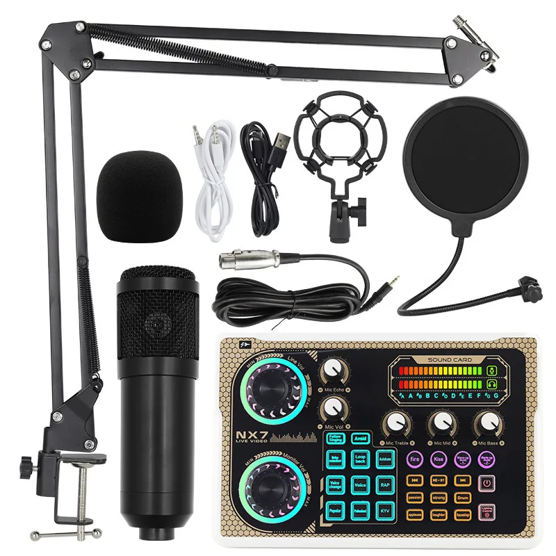 (negro) Kit De Tarjeta De Sonido Bm800 Nx7 Micrófono De Condensador De Audio Profesional