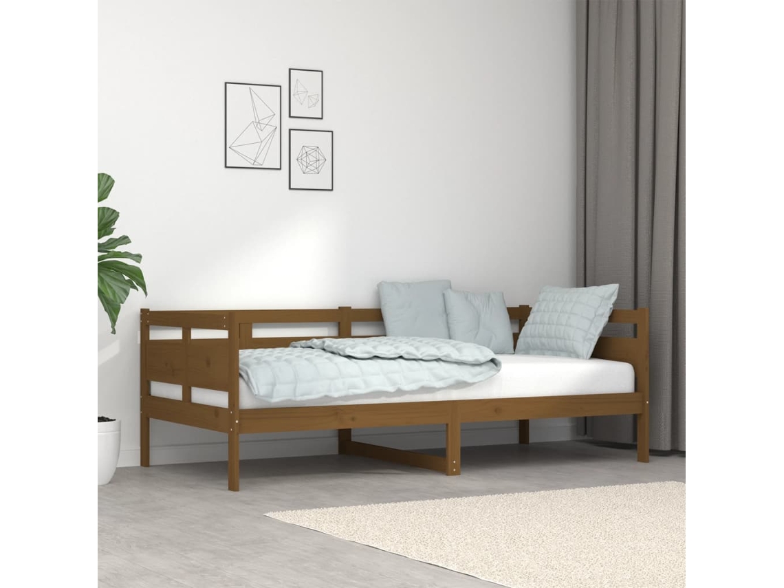 Sofá cama 90x190 cm madera maciza de pino marrón miel