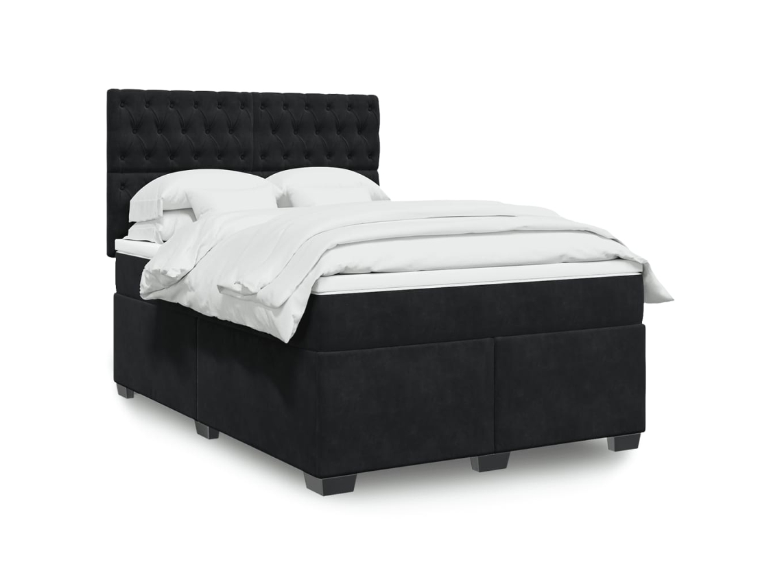 Cama Box Spring Con Colchón Terciopelo Negro 160x200 Cm