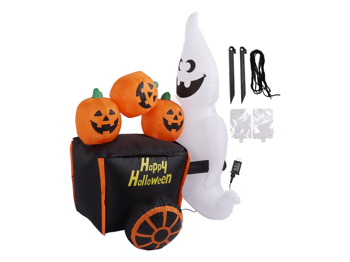 Carro inflable de calabaza con fantasma para decoración de Halloween de 1,8 metros